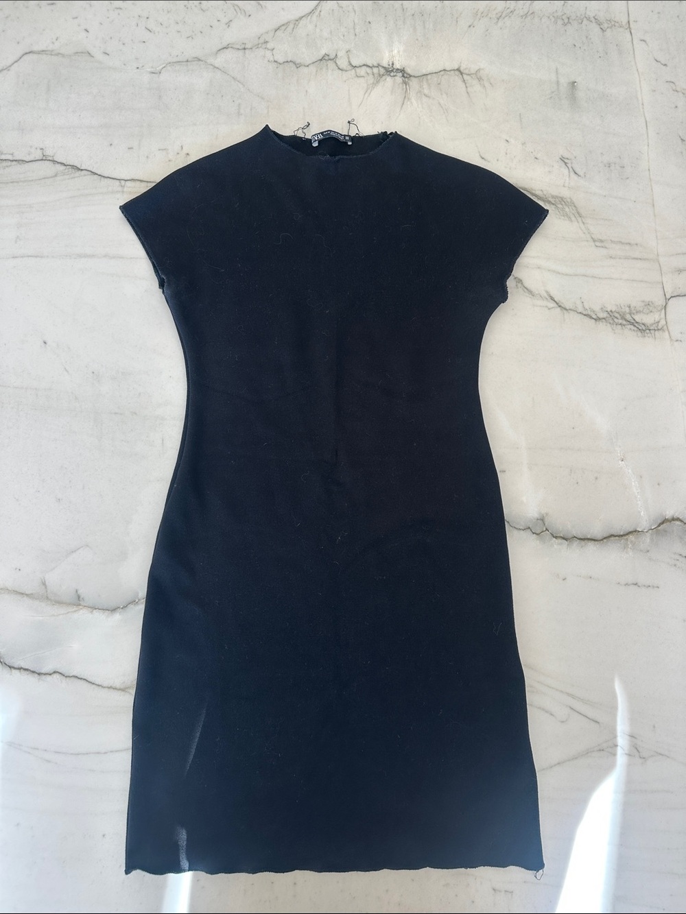 Zara Black Cap-Sleeve Midi Dress